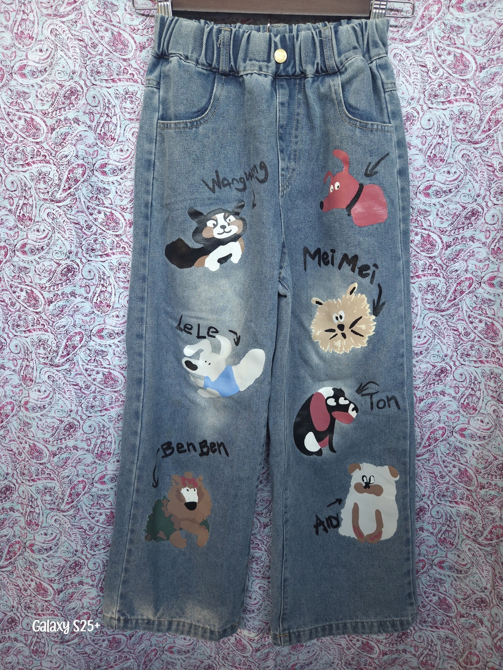 Kids Blue Denim Jeans with Playful Cartoon Pet Prints